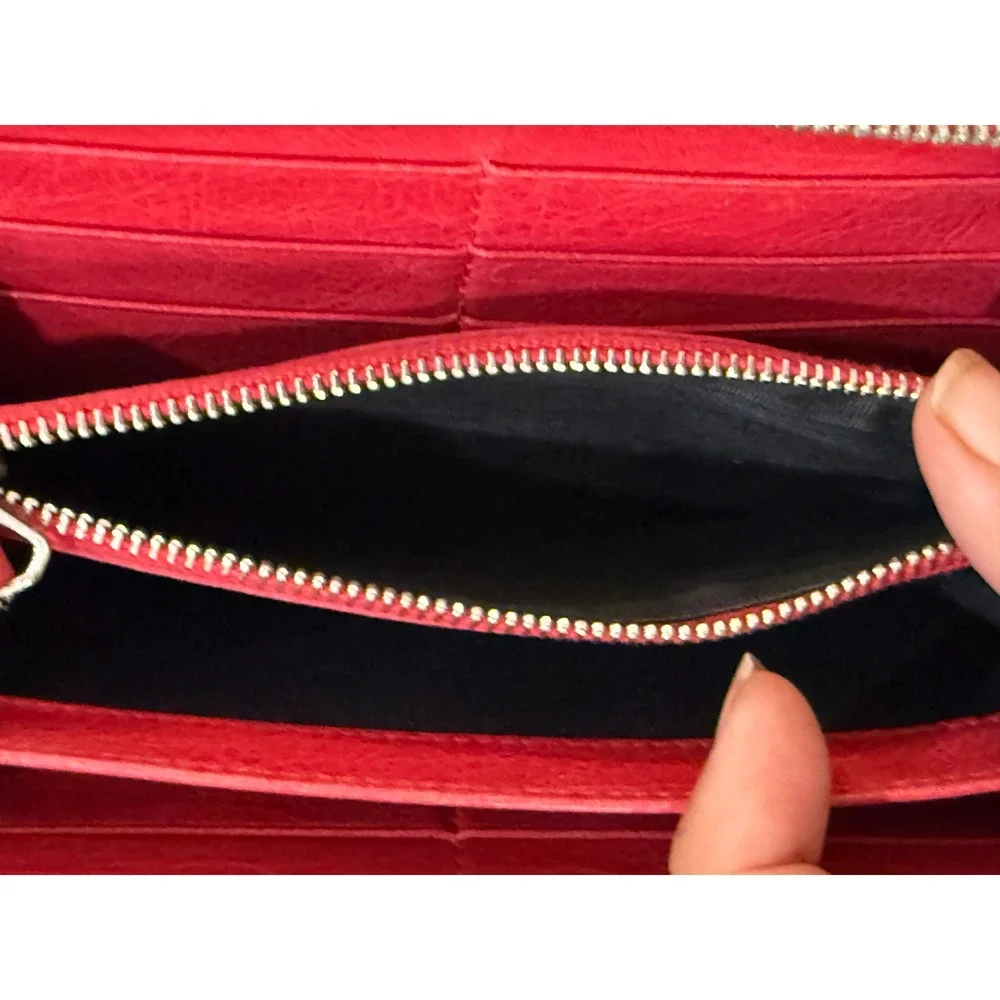 Balenciaga Red Leather City Moto Stud Zip Wallet Y2K Luxury COA Box‎